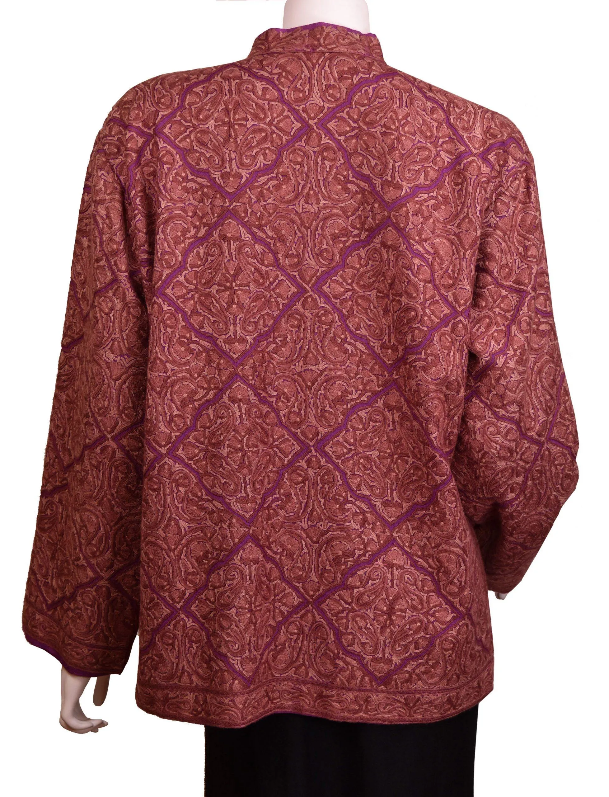 Juno Lavender Jacket Dinner Cashmere Evening Dress Coat Floral Hand Embroidered Kashmir