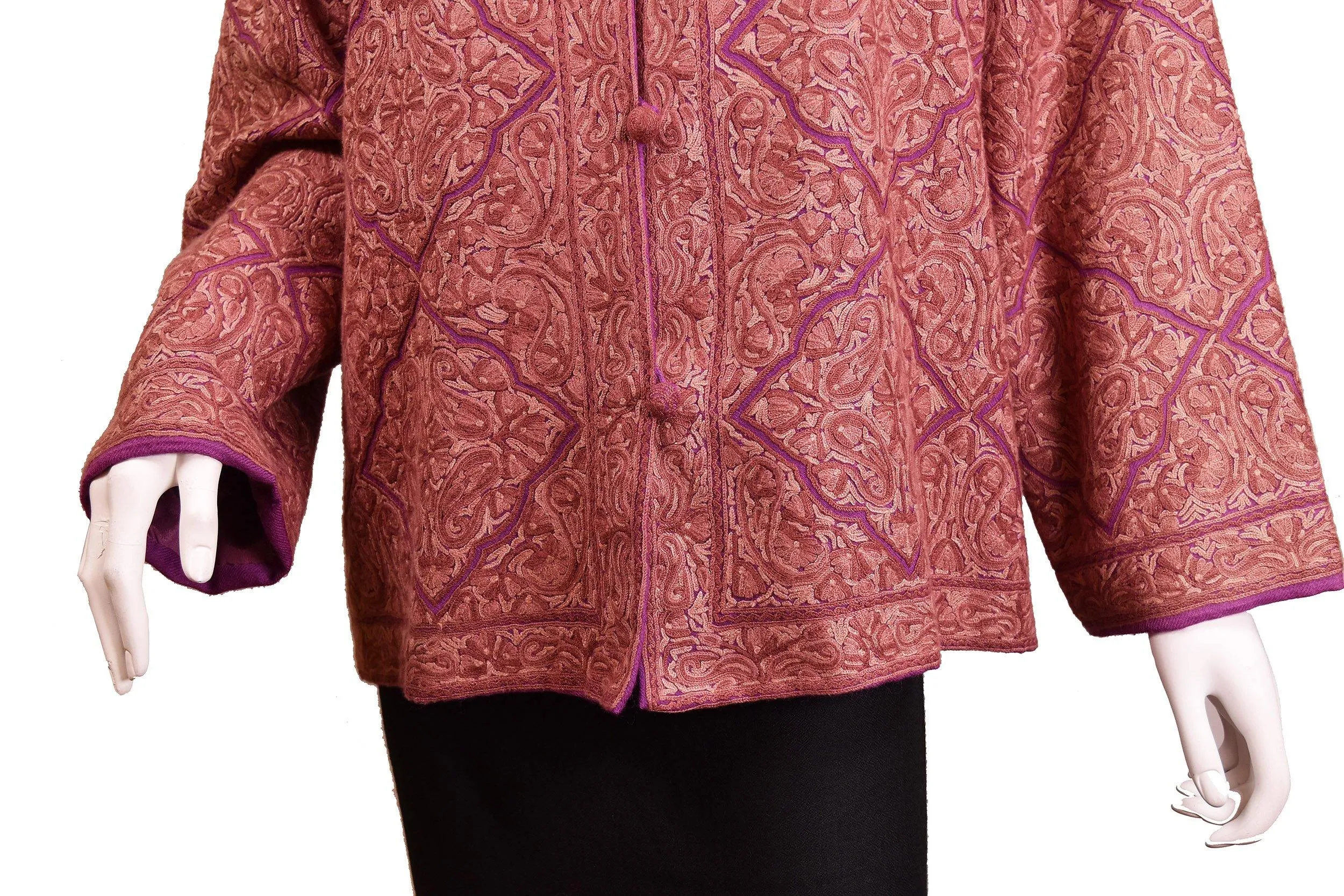 Juno Lavender Jacket Dinner Cashmere Evening Dress Coat Floral Hand Embroidered Kashmir