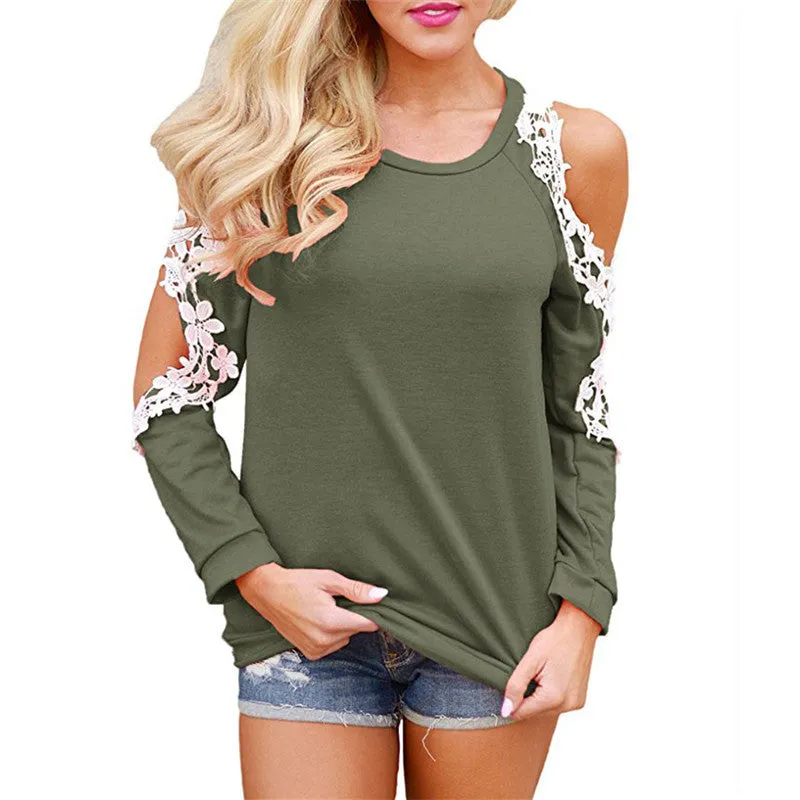 Lace Patchwork Bear Shoulder Long Sleeves Loose Blouse