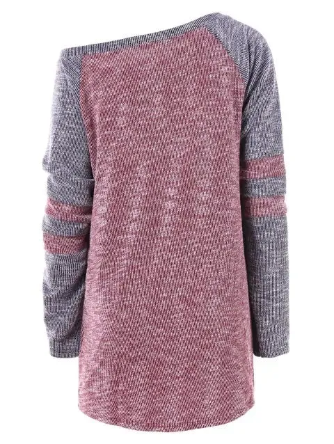 Modern Color Skew Neck Long Knitwear