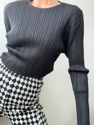 Pleat Me Long Sleeve Crop Top Black