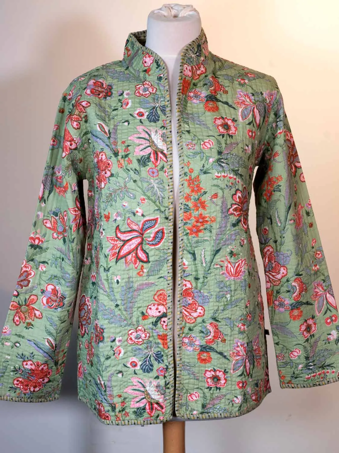 Printed Pale Green Cotton Reversible Jacket