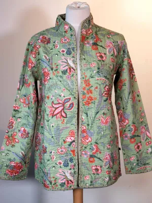 Printed Pale Green Cotton Reversible Jacket