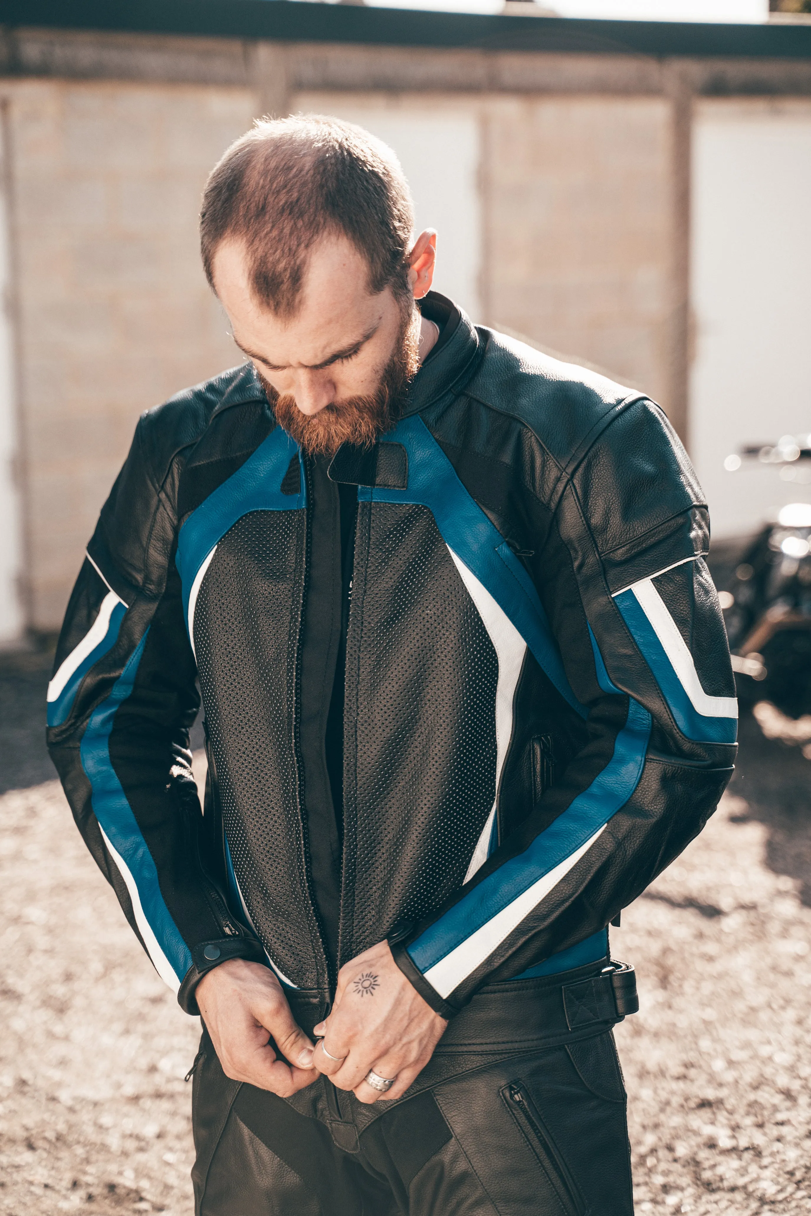 Racing Blue Leather Motorcycle Jacket