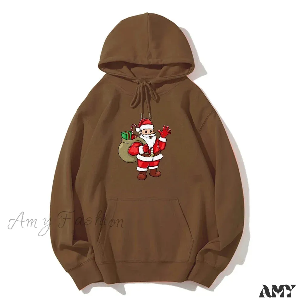Santa Claus Cartoon Print Long Sleeve Christmas Hoodie