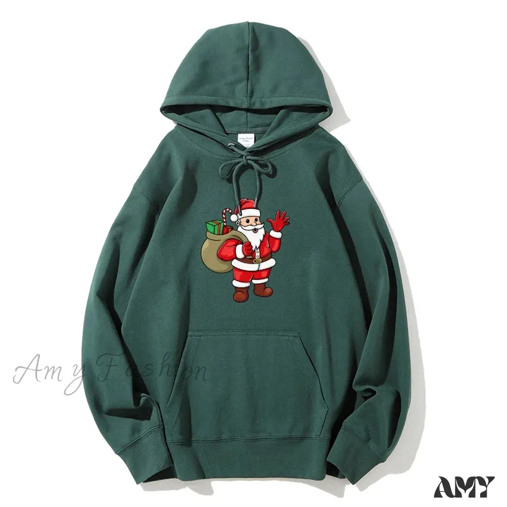 Santa Claus Cartoon Print Long Sleeve Christmas Hoodie