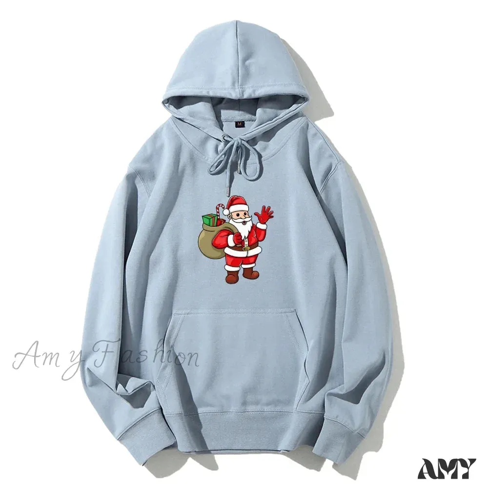 Santa Claus Cartoon Print Long Sleeve Christmas Hoodie