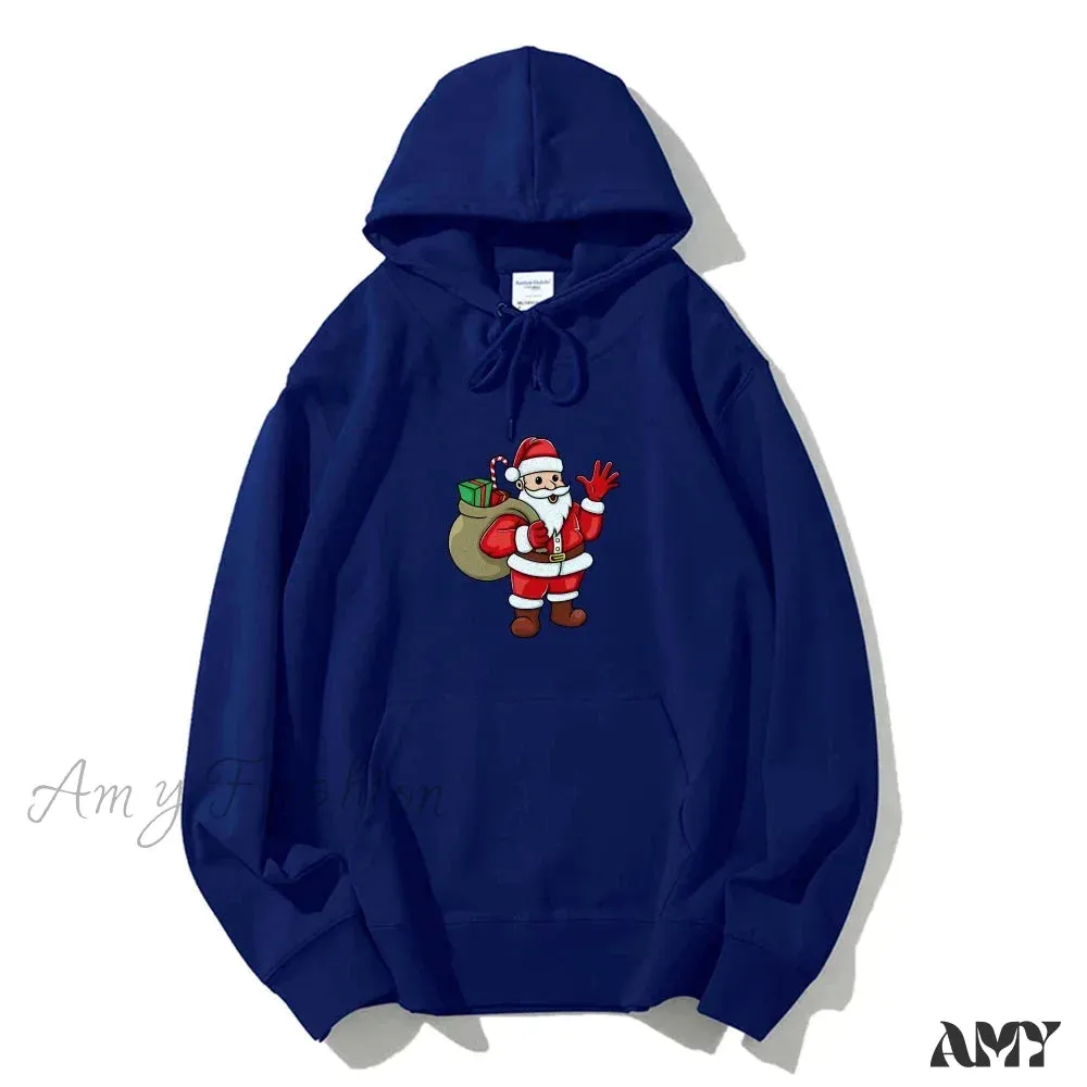 Santa Claus Cartoon Print Long Sleeve Christmas Hoodie