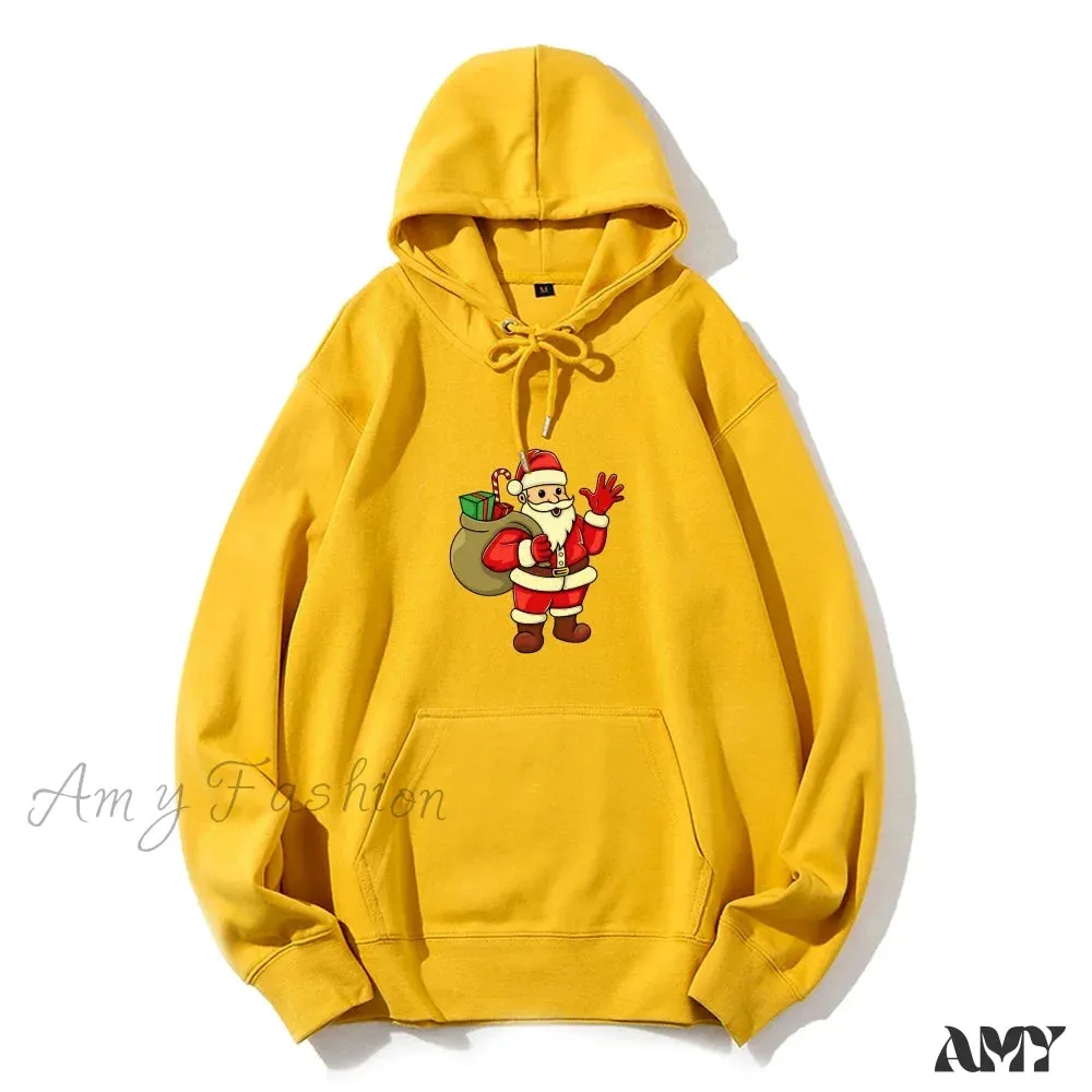 Santa Claus Cartoon Print Long Sleeve Christmas Hoodie