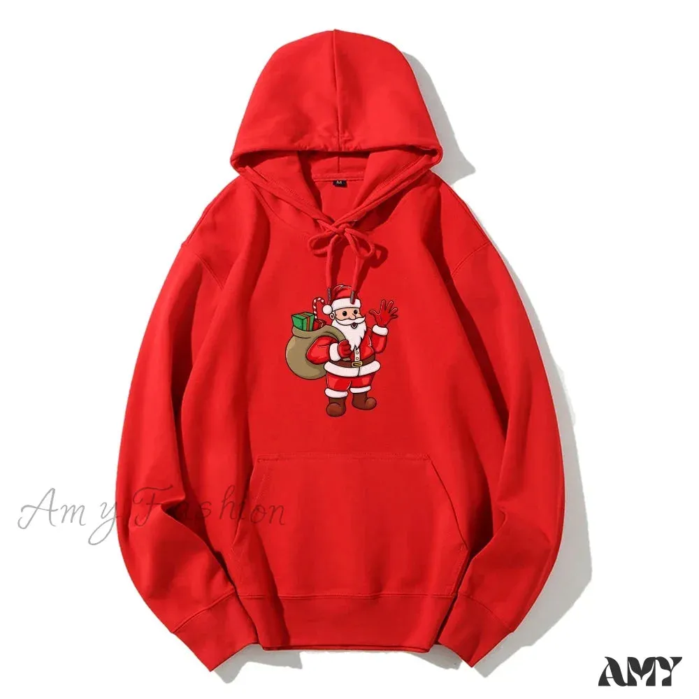 Santa Claus Cartoon Print Long Sleeve Christmas Hoodie