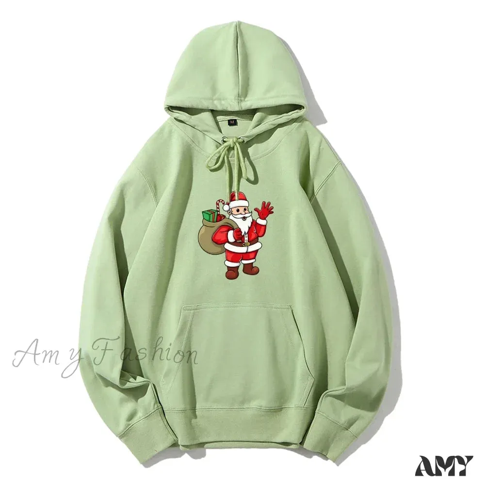 Santa Claus Cartoon Print Long Sleeve Christmas Hoodie
