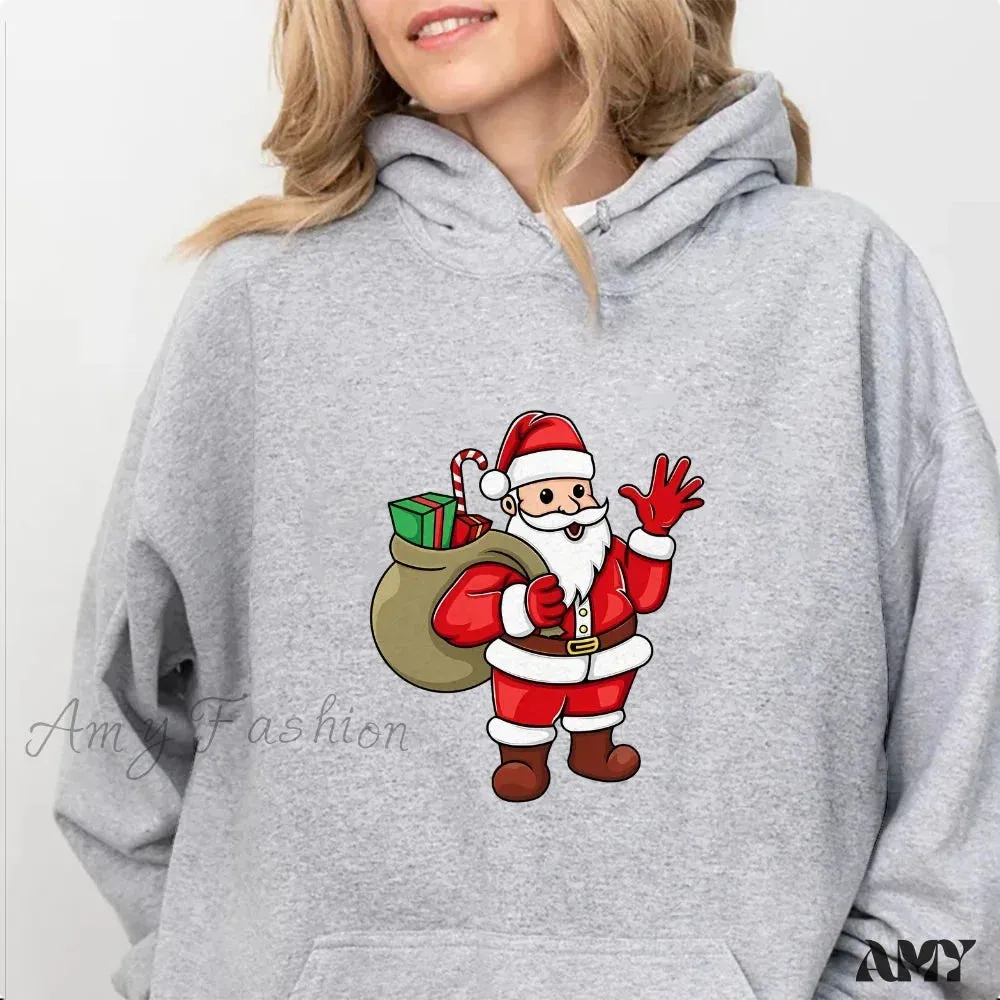 Santa Claus Cartoon Print Long Sleeve Christmas Hoodie