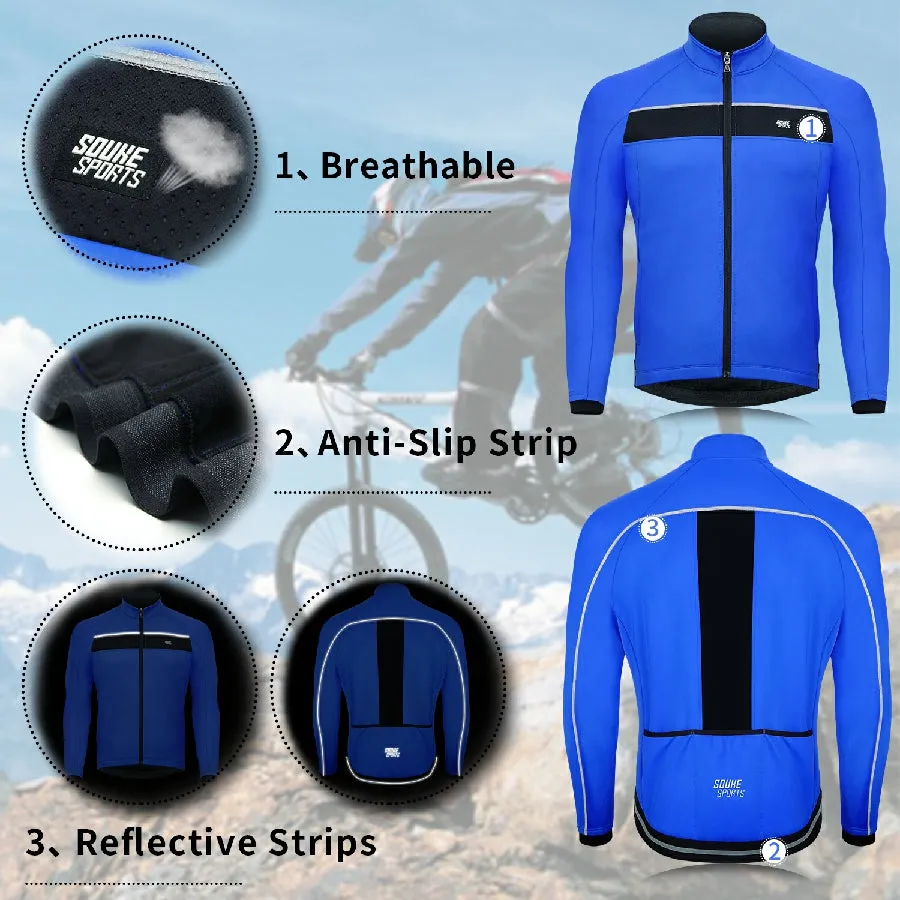 Souke Sports Men's Water Resistance Windbreaker Cycling Jacket with Pockets-JA0700-Blue