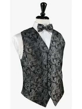 Tapestry Silk Tuxedo Vest in (Silver) and Tie Set by Cardi