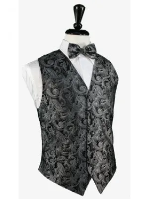 Tapestry Silk Tuxedo Vest in (Silver) and Tie Set by Cardi