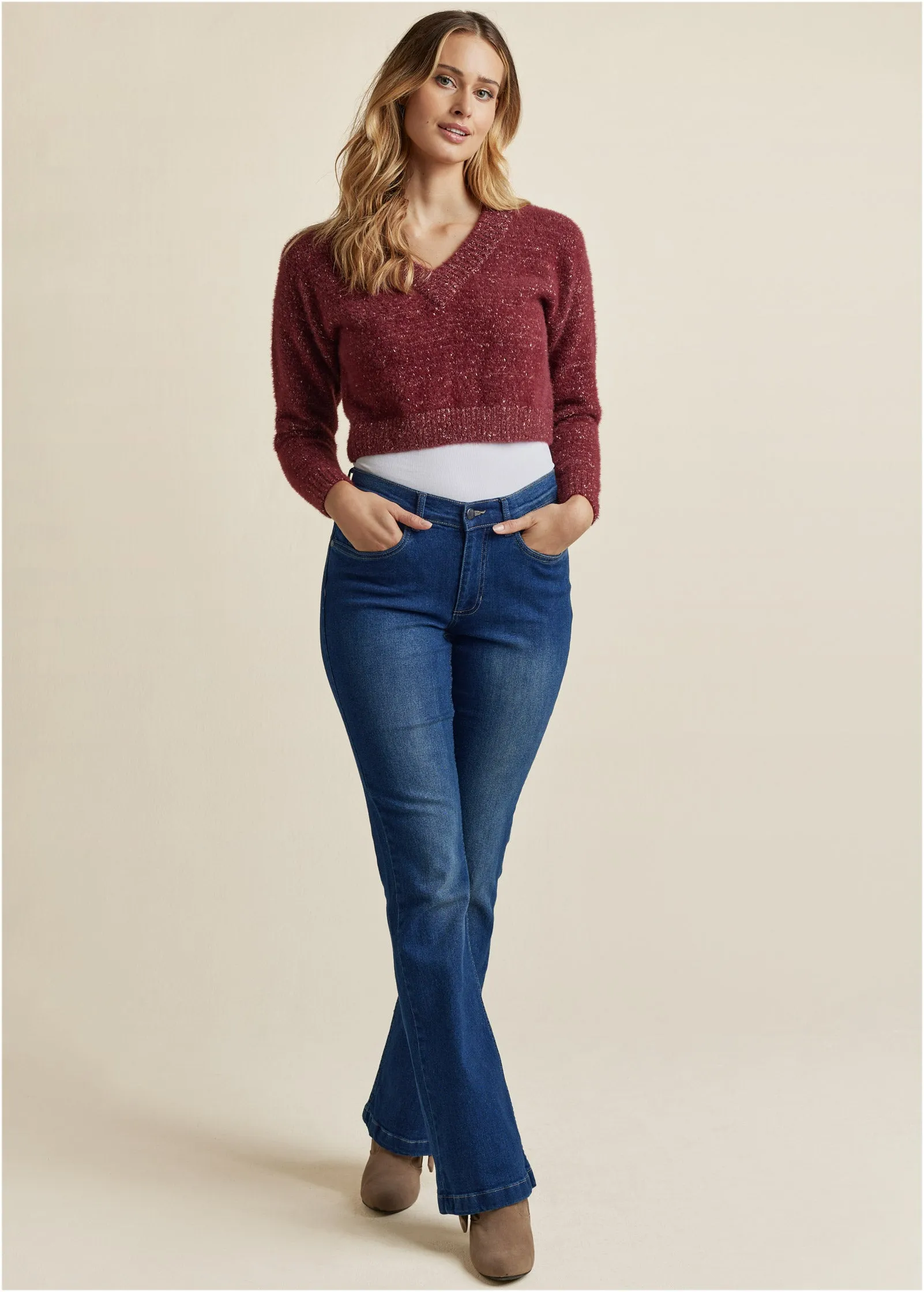 V-Neck Sweater - Burgundy