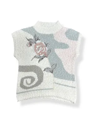 Vintage 80s Beaded Floral Pastel Applique Sweater Vest (S/M)