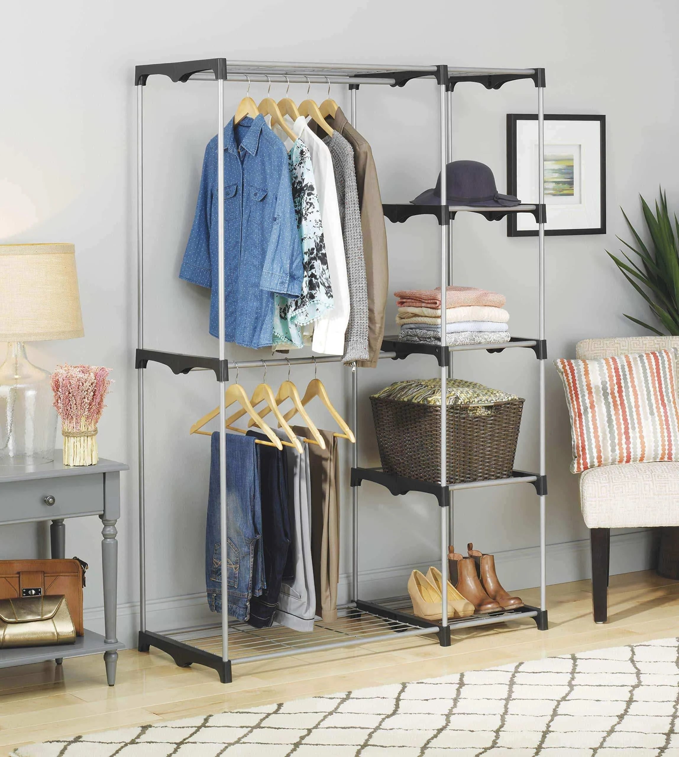 Whitmor Double Rod Freestanding Closet Heavy Duty Storage Organizer