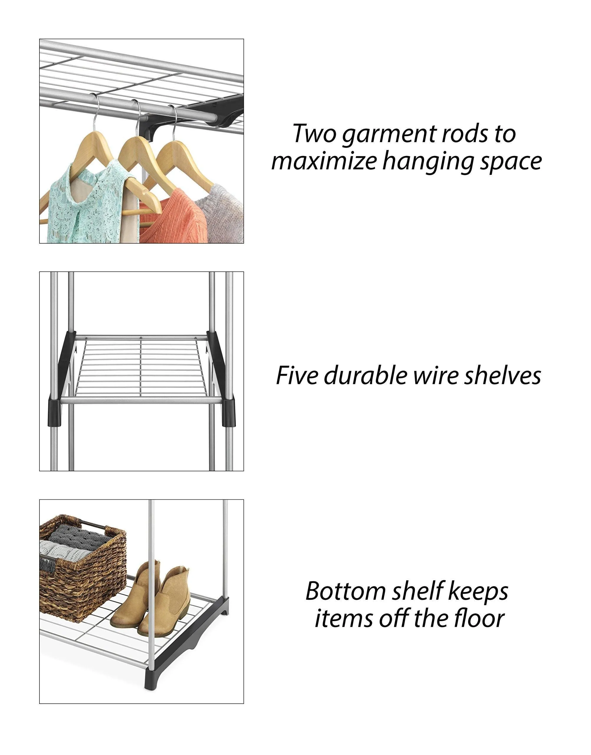 Whitmor Double Rod Freestanding Closet Heavy Duty Storage Organizer
