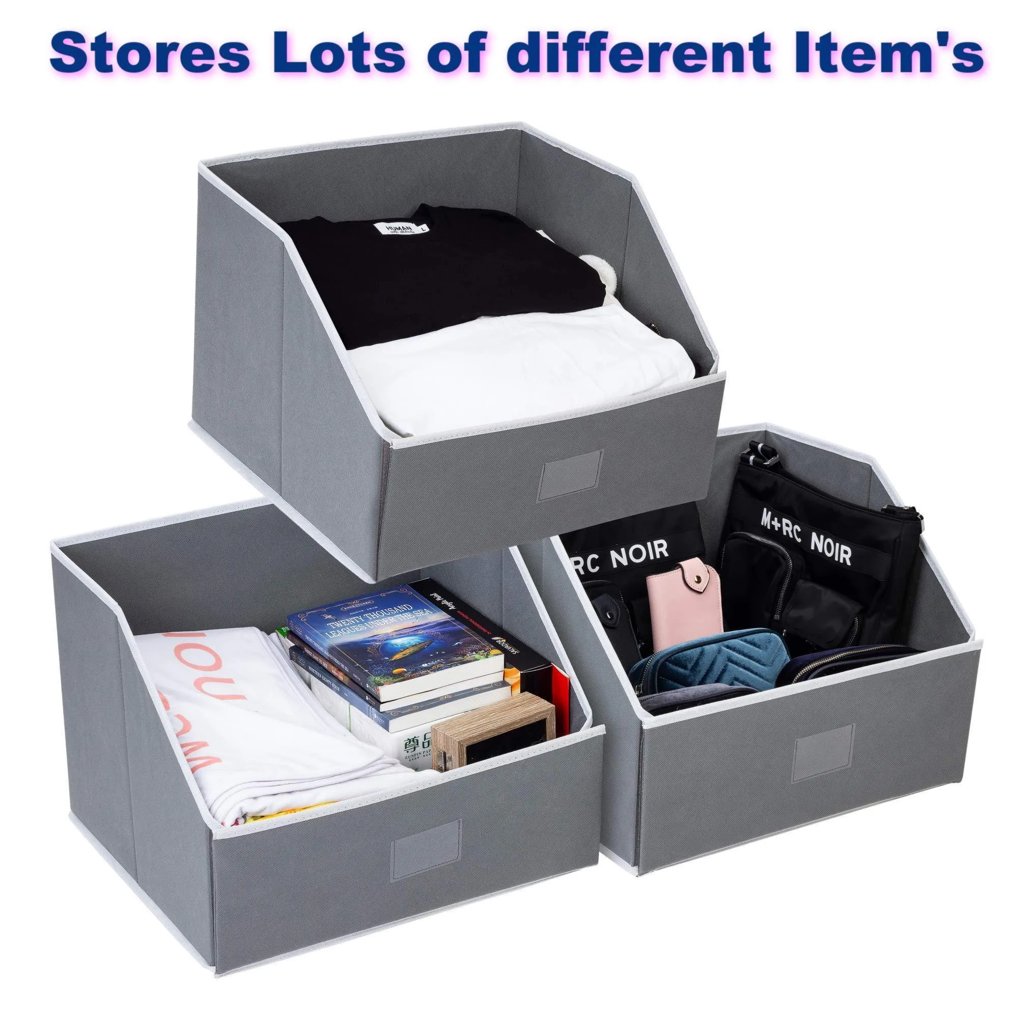 Woffit Linen Closet Storage Organizers - Set of 3 Foldable Baskets to Organize Your Sheets, Towels, Washclothes, Blankets, Clothing, Sweaters, Etc - 100% Organic Fabric Bins