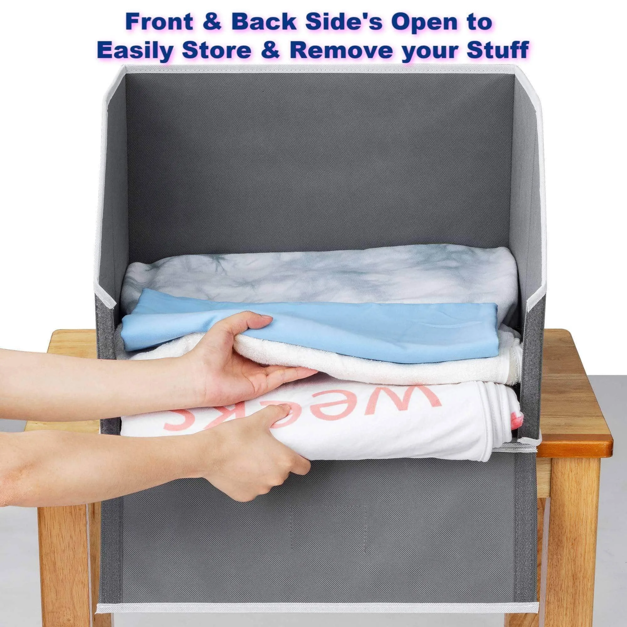 Woffit Linen Closet Storage Organizers - Set of 3 Foldable Baskets to Organize Your Sheets, Towels, Washclothes, Blankets, Clothing, Sweaters, Etc - 100% Organic Fabric Bins