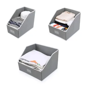 Woffit Linen Closet Storage Organizers - Set of 3 Foldable Baskets to Organize Your Sheets, Towels, Washclothes, Blankets, Clothing, Sweaters, Etc - 100% Organic Fabric Bins