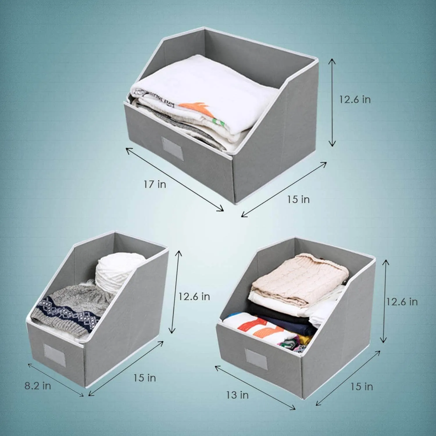 Woffit Linen Closet Storage Organizers - Set of 3 Foldable Baskets to Organize Your Sheets, Towels, Washclothes, Blankets, Clothing, Sweaters, Etc - 100% Organic Fabric Bins