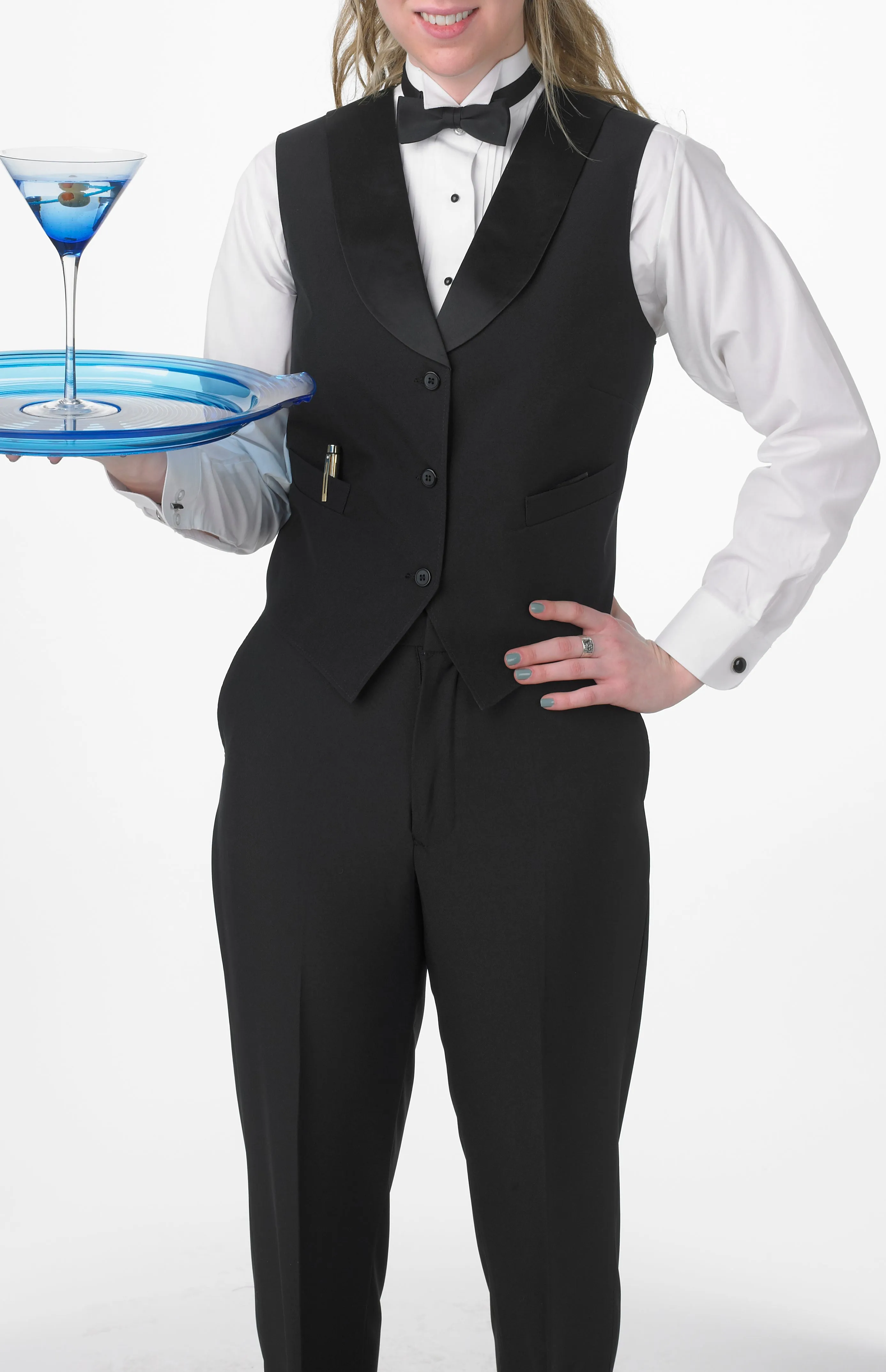 Women's Black Satin Shawl Lapel Vest