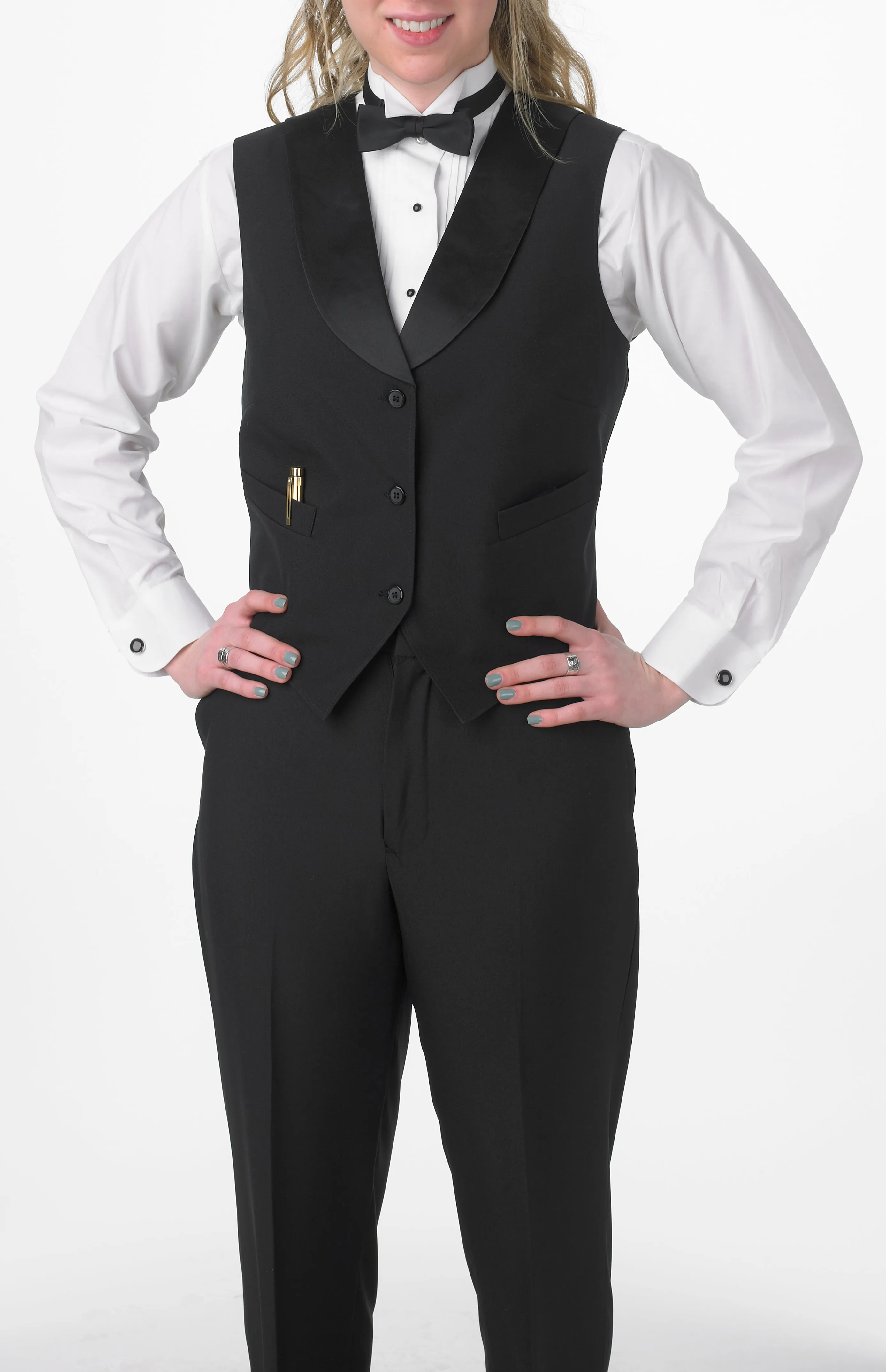 Women's Black Satin Shawl Lapel Vest