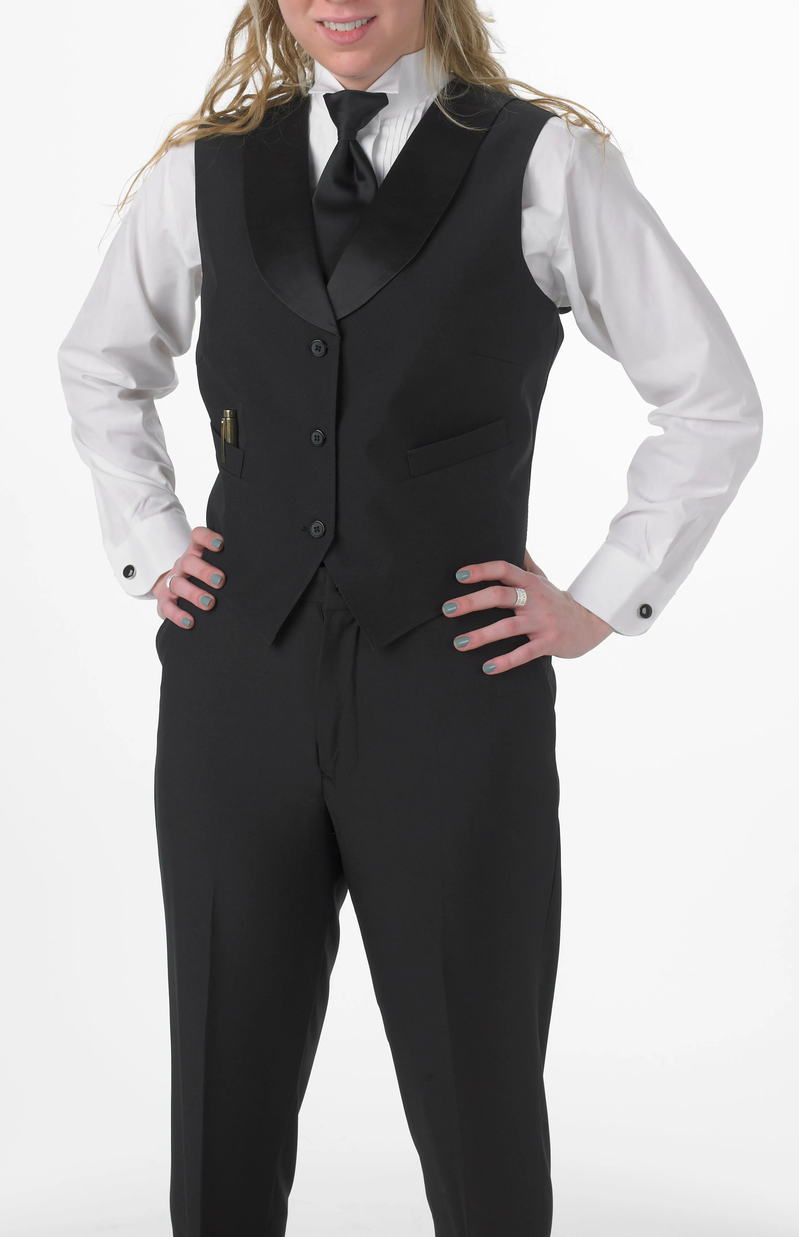 Women's Black Satin Shawl Lapel Vest