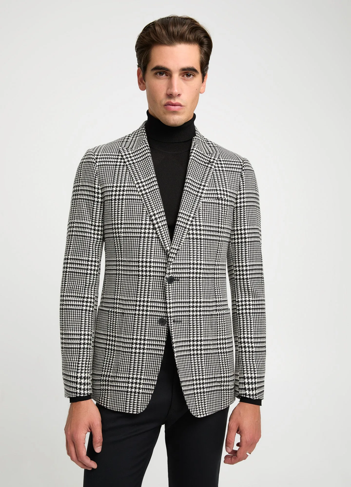 Wool Cotton Check Blazer Black Combo