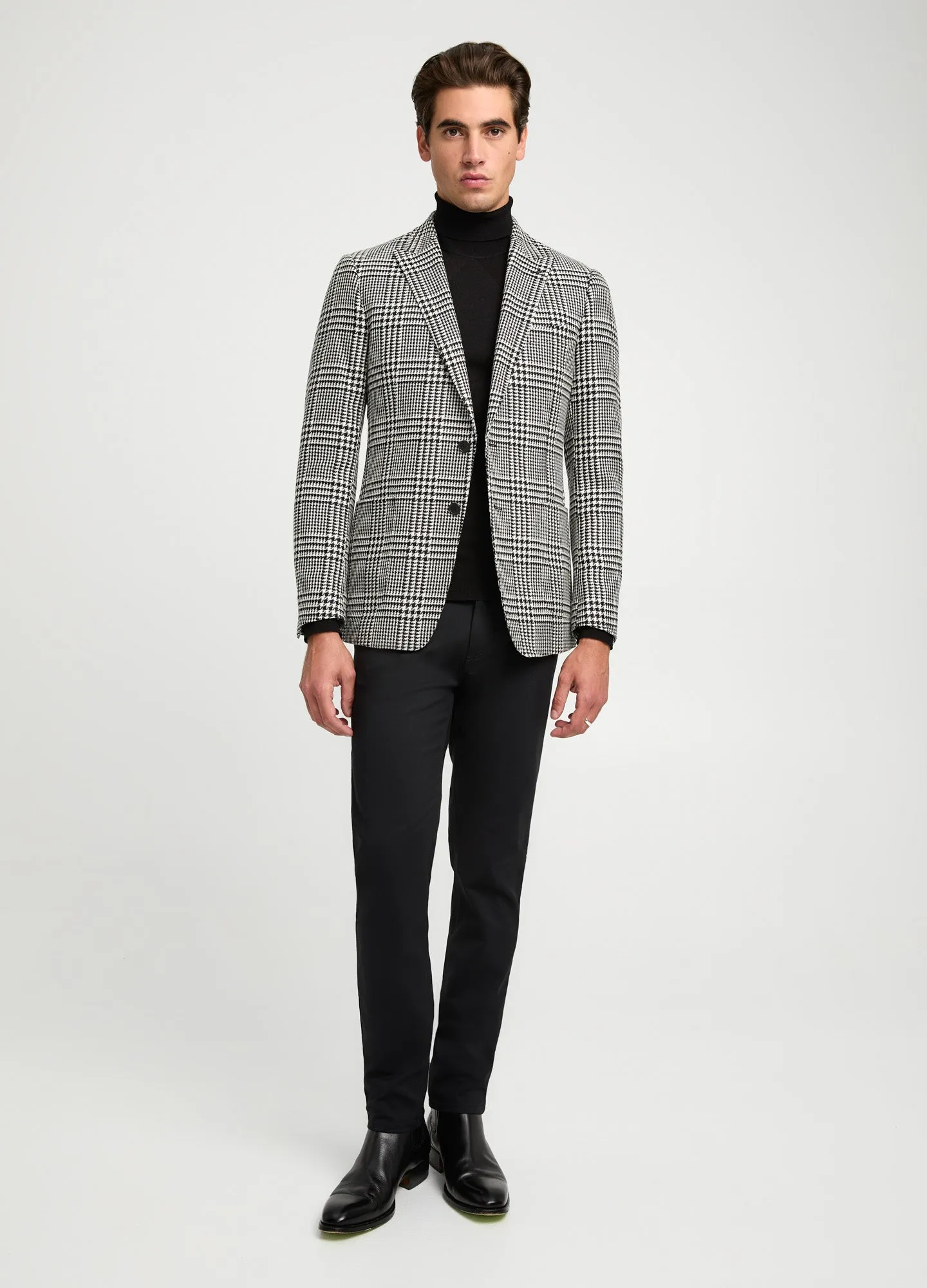 Wool Cotton Check Blazer Black Combo