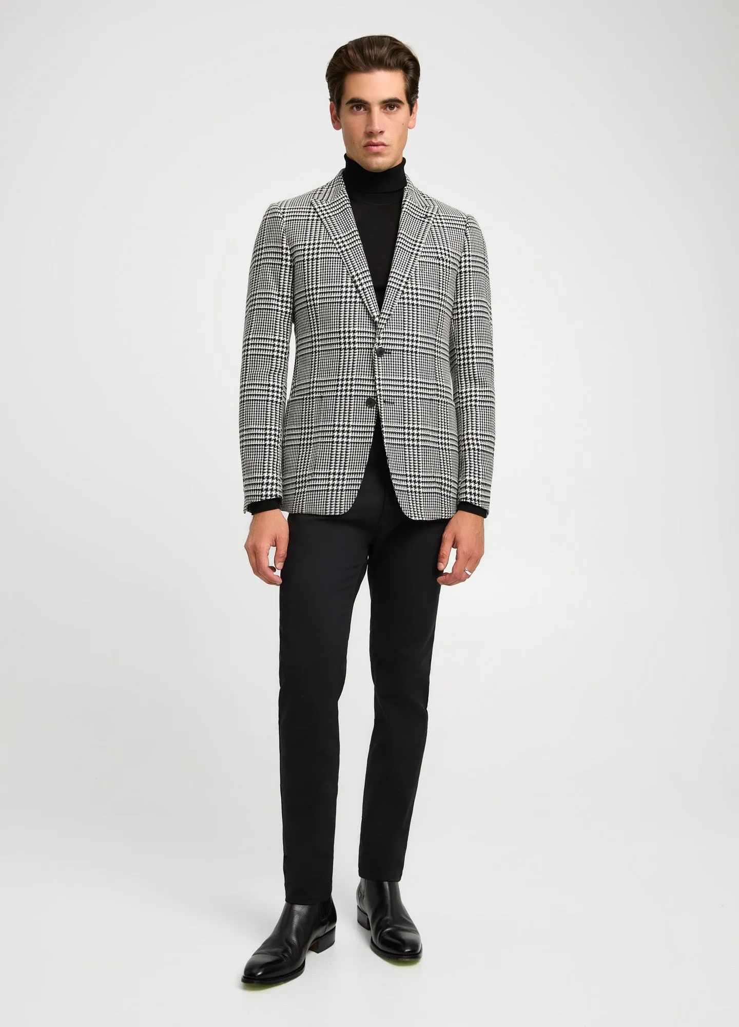 Wool Cotton Check Blazer Black Combo