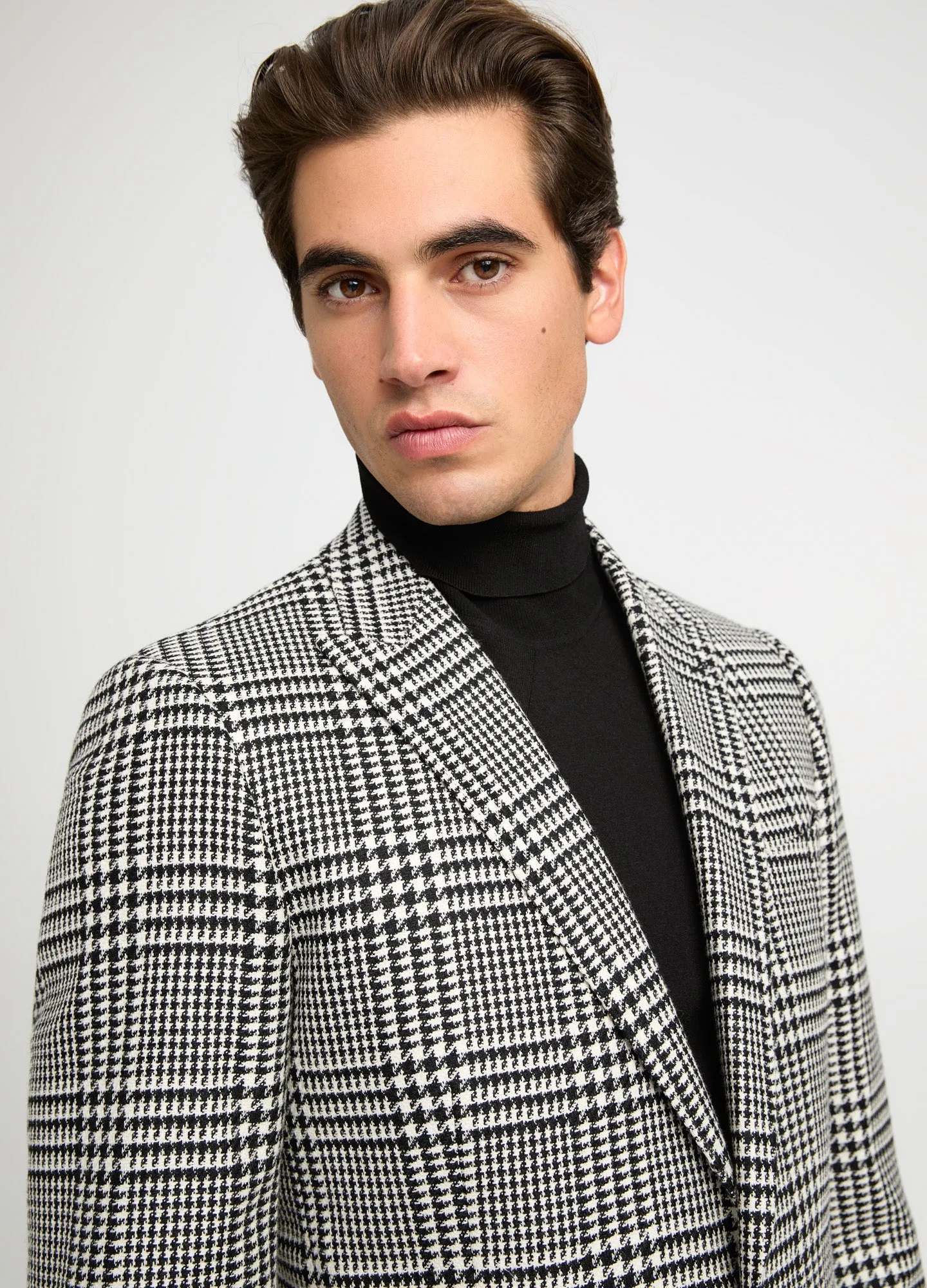 Wool Cotton Check Blazer Black Combo