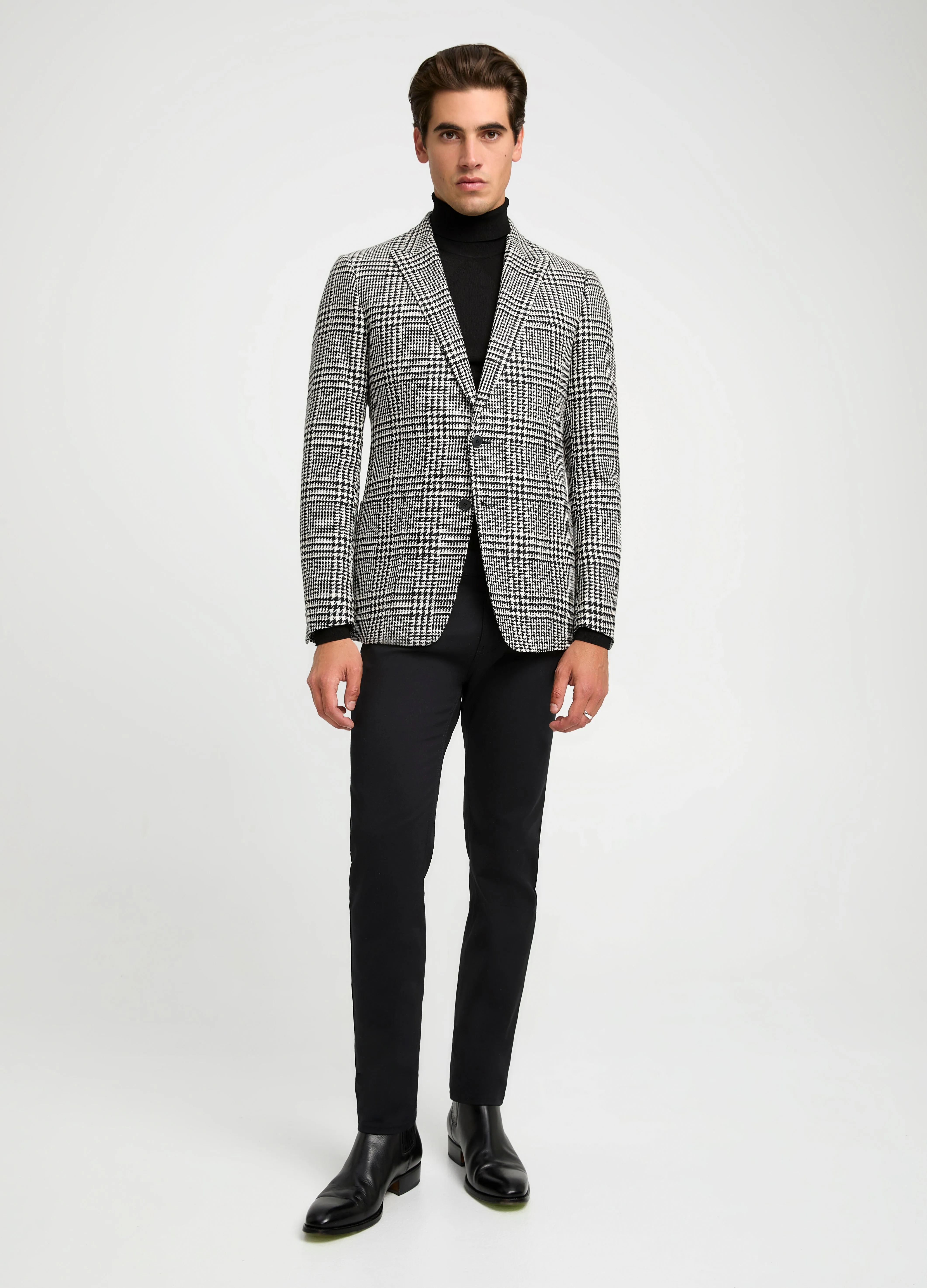Wool Cotton Check Blazer Black Combo