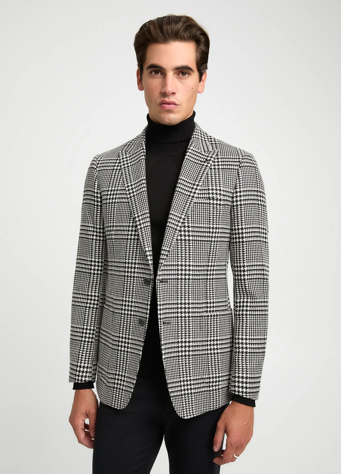 Wool Cotton Check Blazer Black Combo