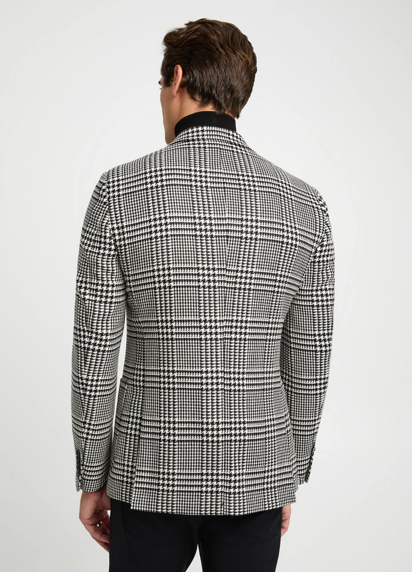 Wool Cotton Check Blazer Black Combo