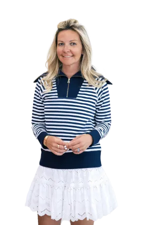 Ws Navy & White 1/4 Zip Front Pullover