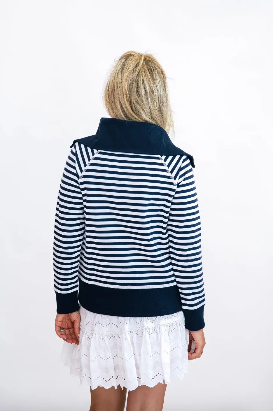 Ws Navy & White 1/4 Zip Front Pullover